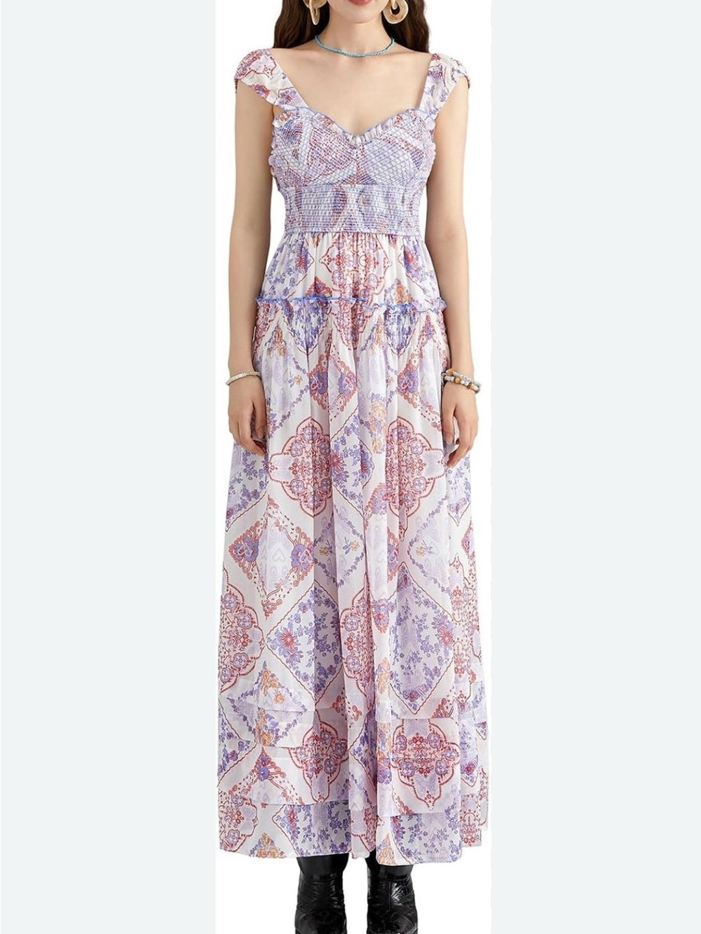 Bohemian Lavender Print Maxi Dress - Women